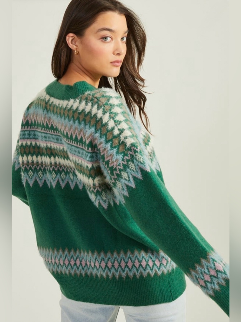 Altar’d State Green Fair Isle Crewneck Sweater